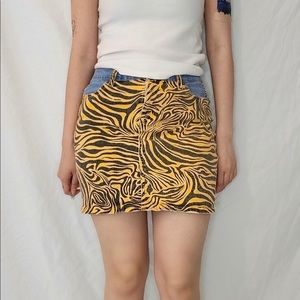 One Above Another yellow zebra denim mini skirt